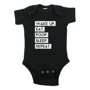 Wake Up Eat Poop Sleep Repeat Short Sleeve Bodysuit