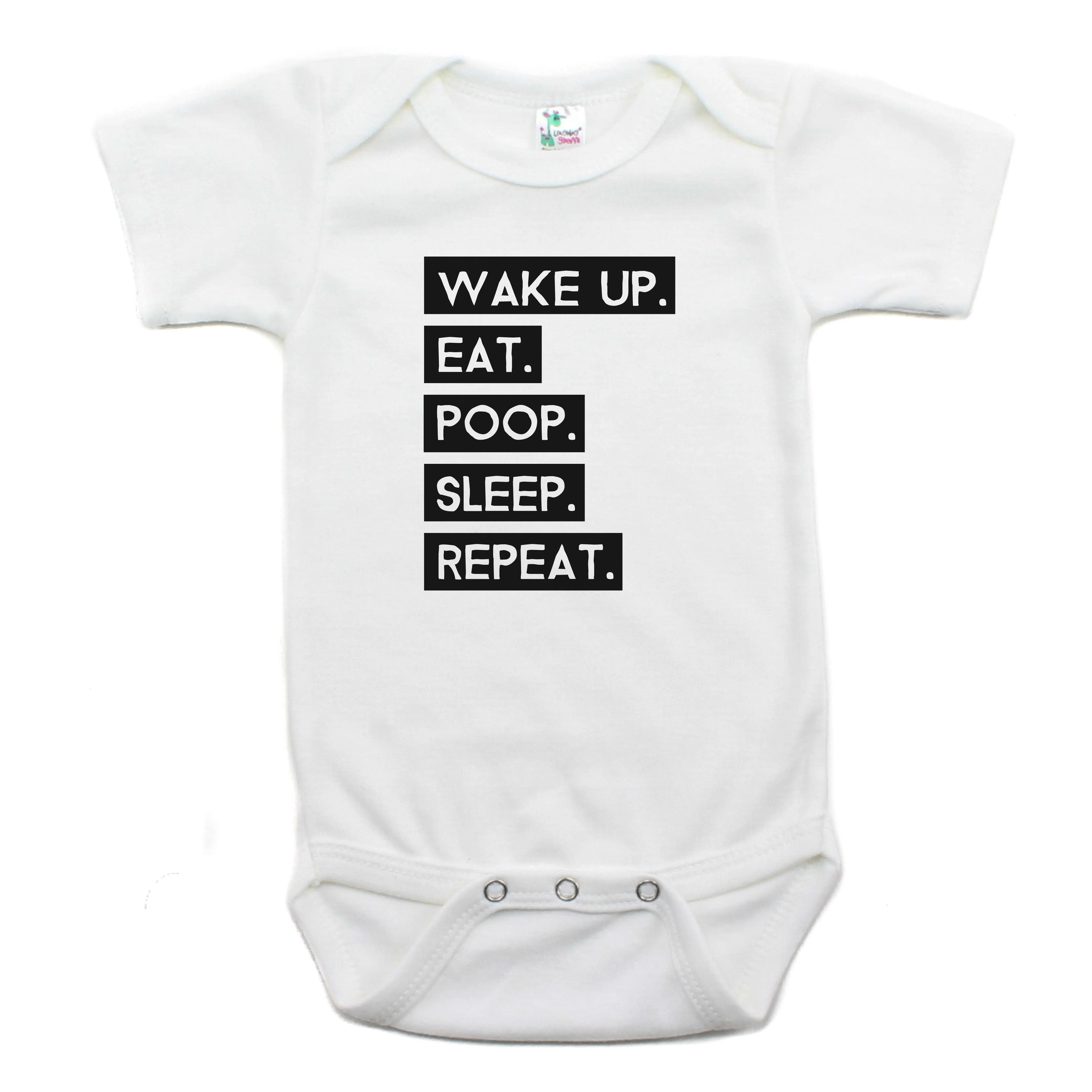 Wake Up Eat Poop Sleep Repeat Short Sleeve Bodysuit