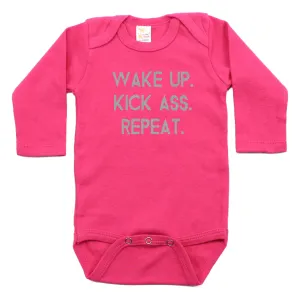 Wake up Kick Ass Repeat Long Sleeve Bodysuit