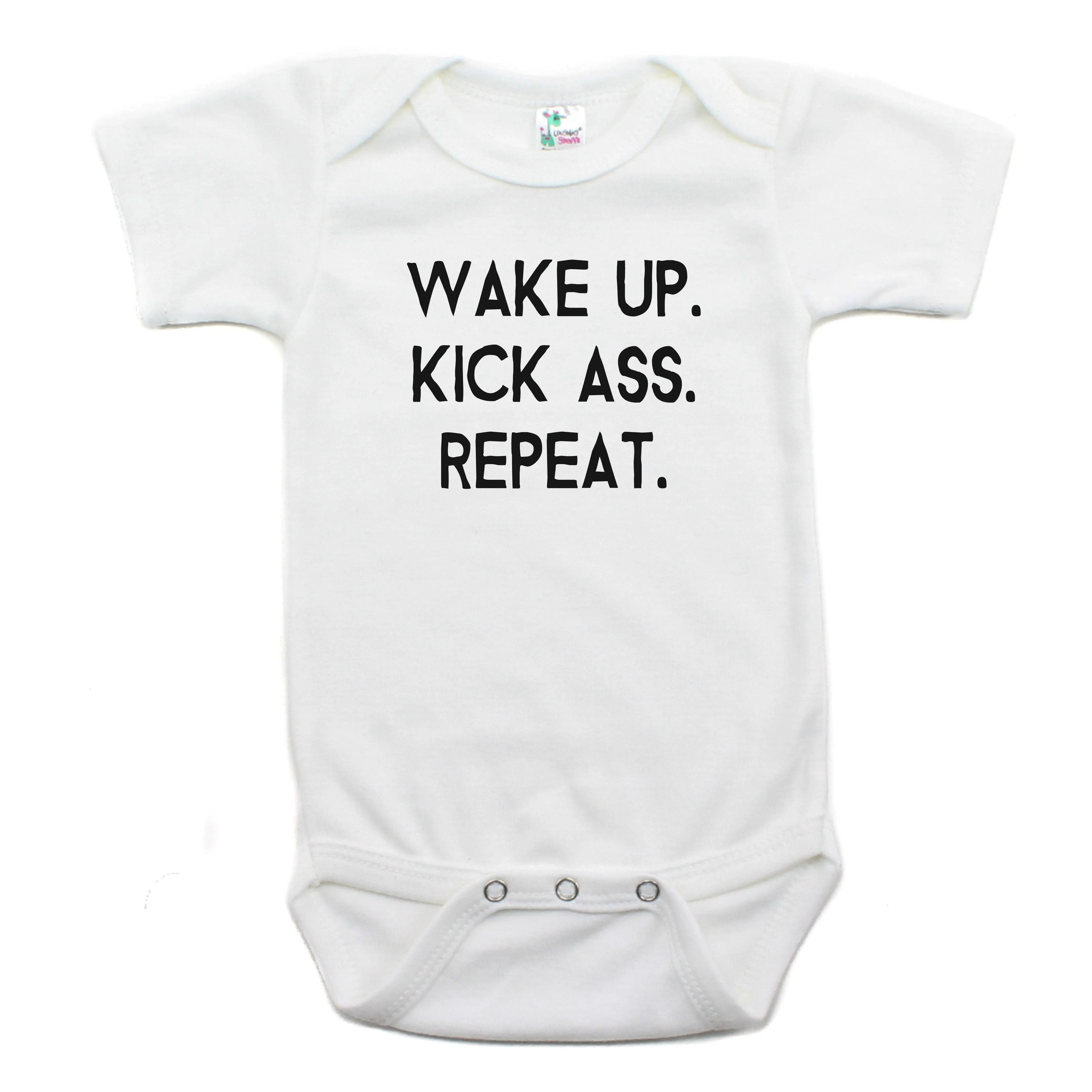 Wake up Kick Ass Repeat Short Sleeve Bodysuit