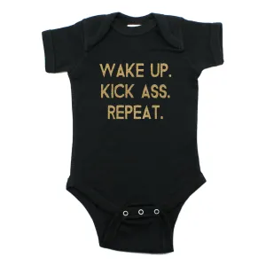 Wake up Kick Ass Repeat Short Sleeve Bodysuit