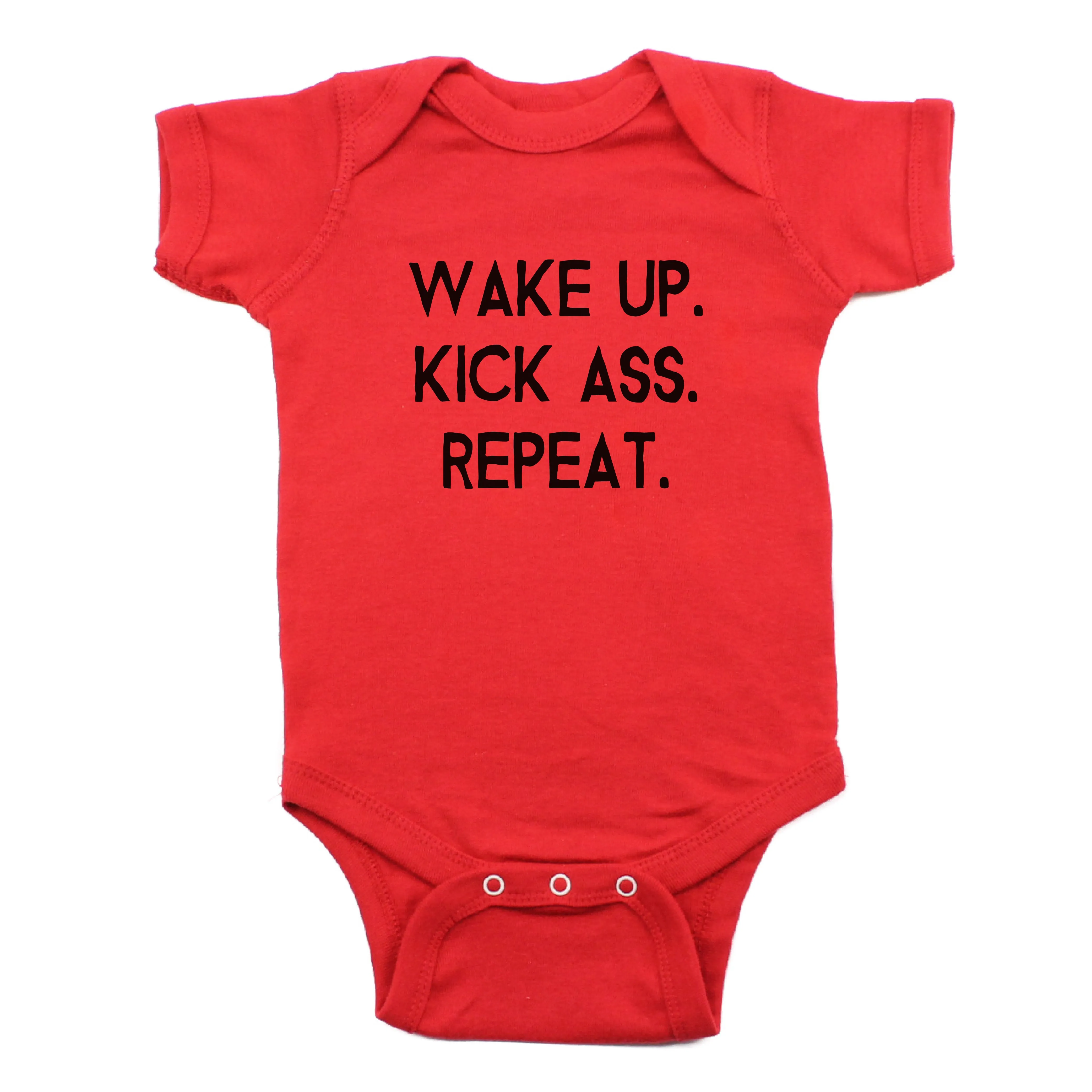 Wake up Kick Ass Repeat Short Sleeve Bodysuit