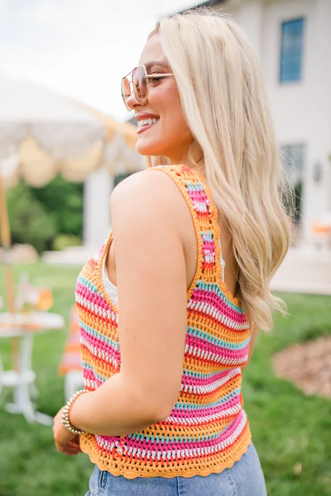 We Were Us Pink And Orange Multi Stripe Crochet Tank