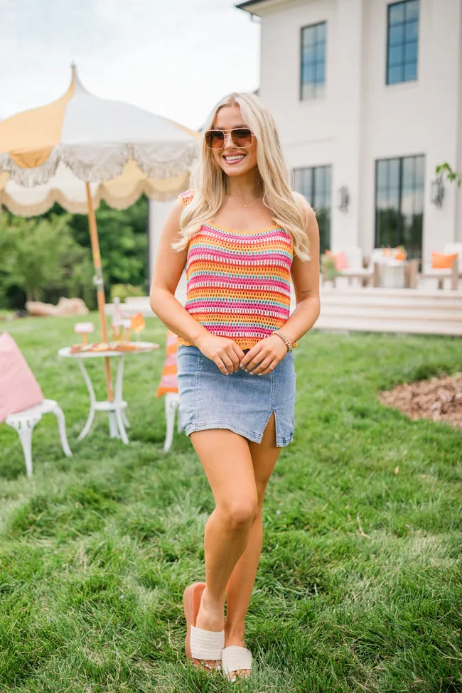 We Were Us Pink And Orange Multi Stripe Crochet Tank