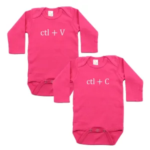 White Copy (Ctl   C) / Paste (Ctl   V) Twin Set Long Sleeve Baby Infant Bodysuits