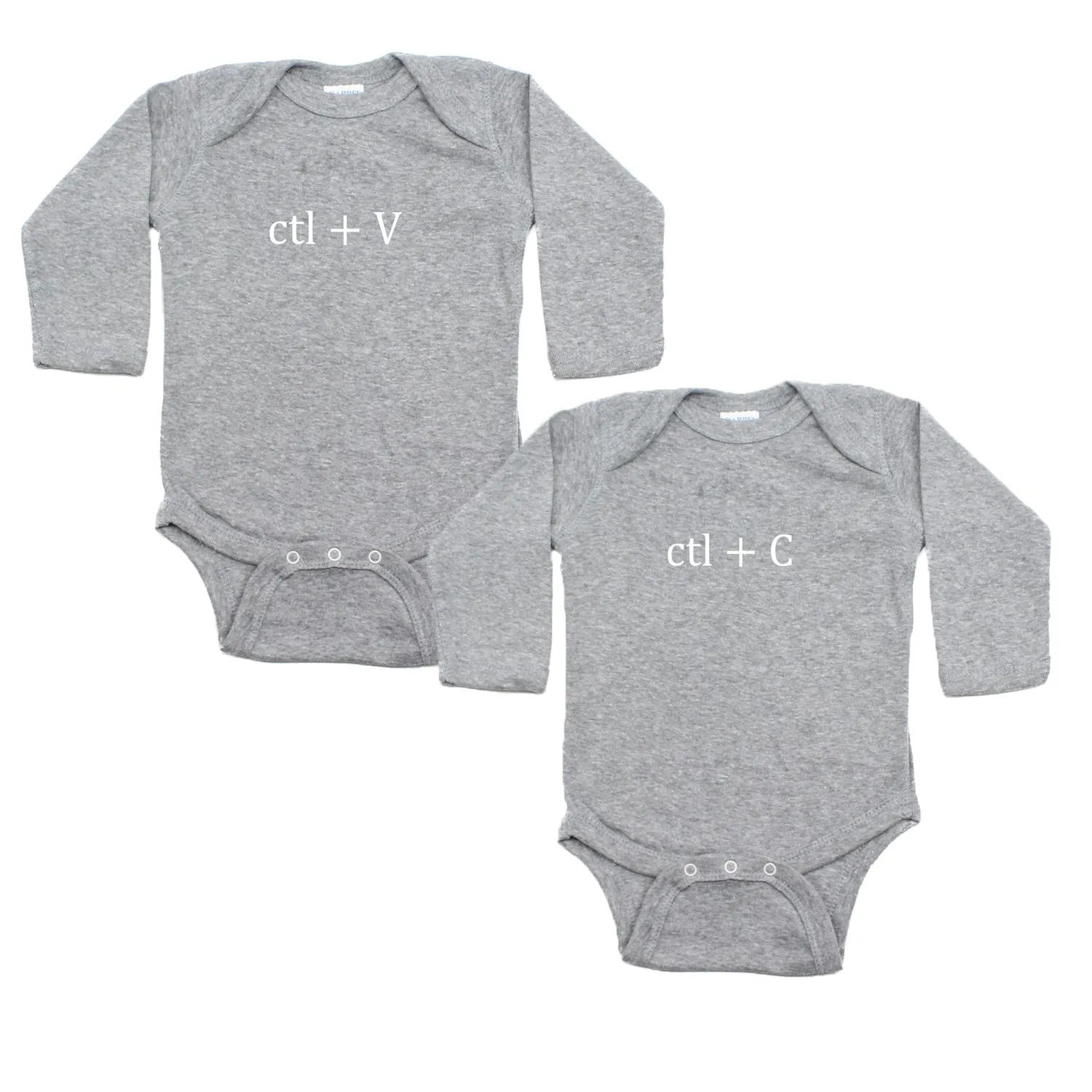 White Copy (Ctl   C) / Paste (Ctl   V) Twin Set Long Sleeve Baby Infant Bodysuits