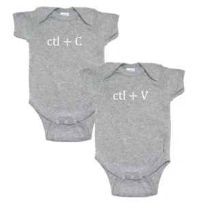 White Copy (Ctl   C) / Paste (Ctl   V) Twin Set Short Sleeve Baby Infant Bodysuits