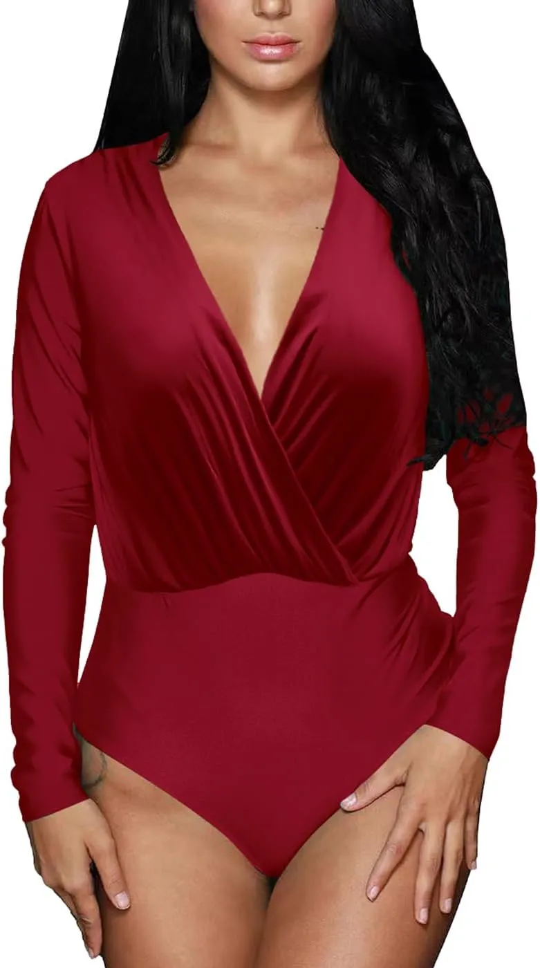 White Knit V Neck Long Sleeve Bodysuit
