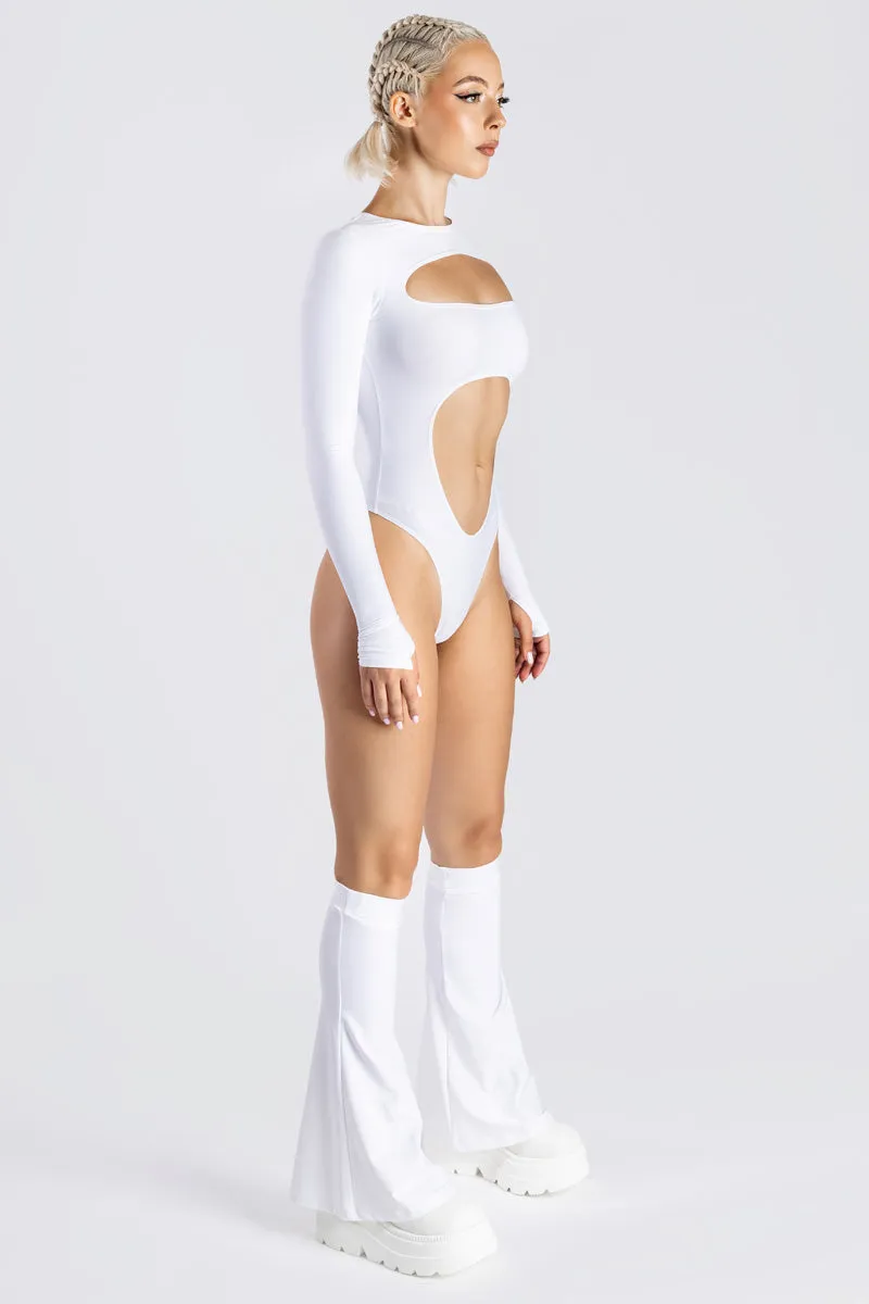 White Long Sleeve Cut Out Bodysuit