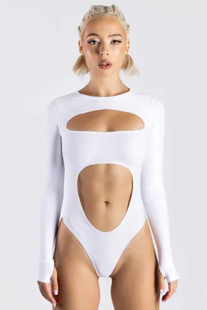 White Long Sleeve Cut Out Bodysuit
