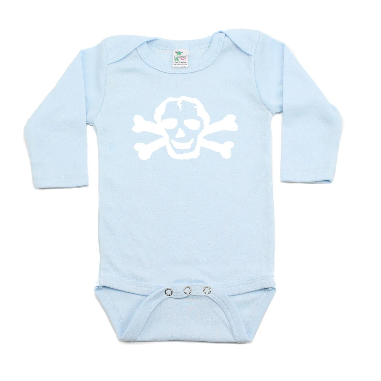 White Scribble Skull Long Sleeve Cotton One Piece Baby Bodysuit