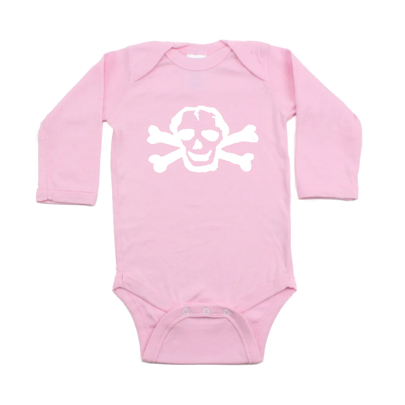 White Scribble Skull Long Sleeve Cotton One Piece Baby Bodysuit