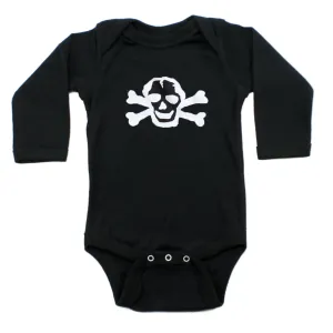 White Scribble Skull Long Sleeve Cotton One Piece Baby Bodysuit