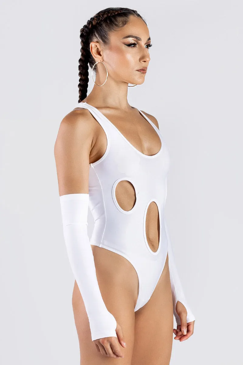 White Sleeveless Cut Out Bodysuit