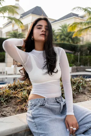 White Solid Mesh Bodysuit