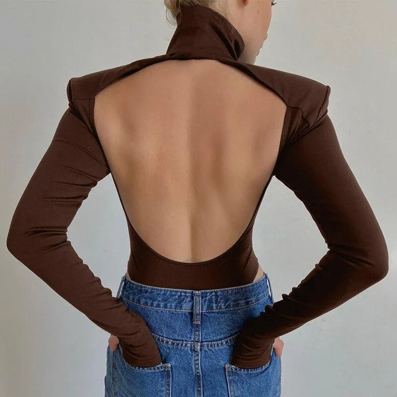Women Turtleneck Backless Bodycon Bodysuit