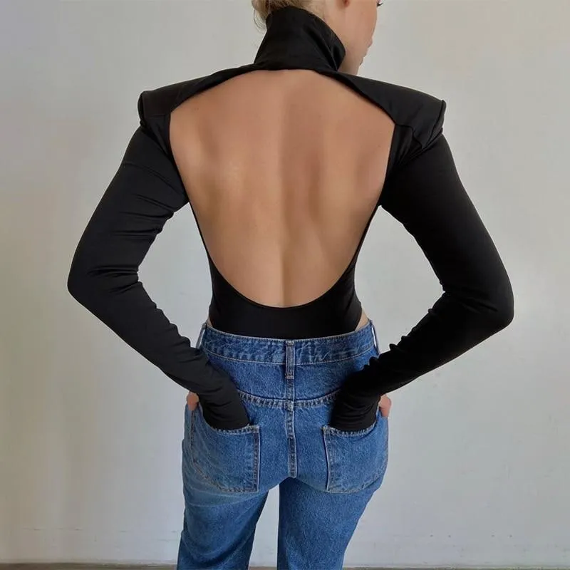 Women Turtleneck Backless Bodycon Bodysuit