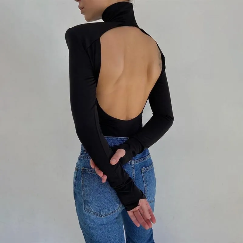 Women Turtleneck Backless Bodycon Bodysuit