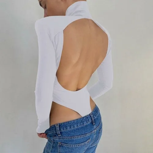 Women Turtleneck Backless Bodycon Bodysuit