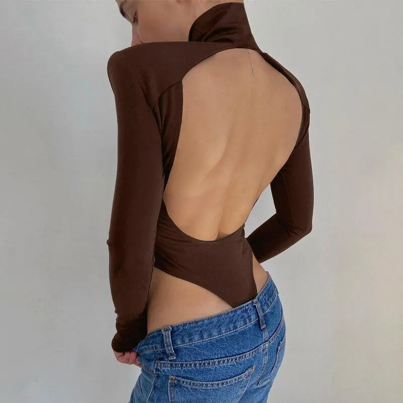 Women Turtleneck Backless Bodycon Bodysuit