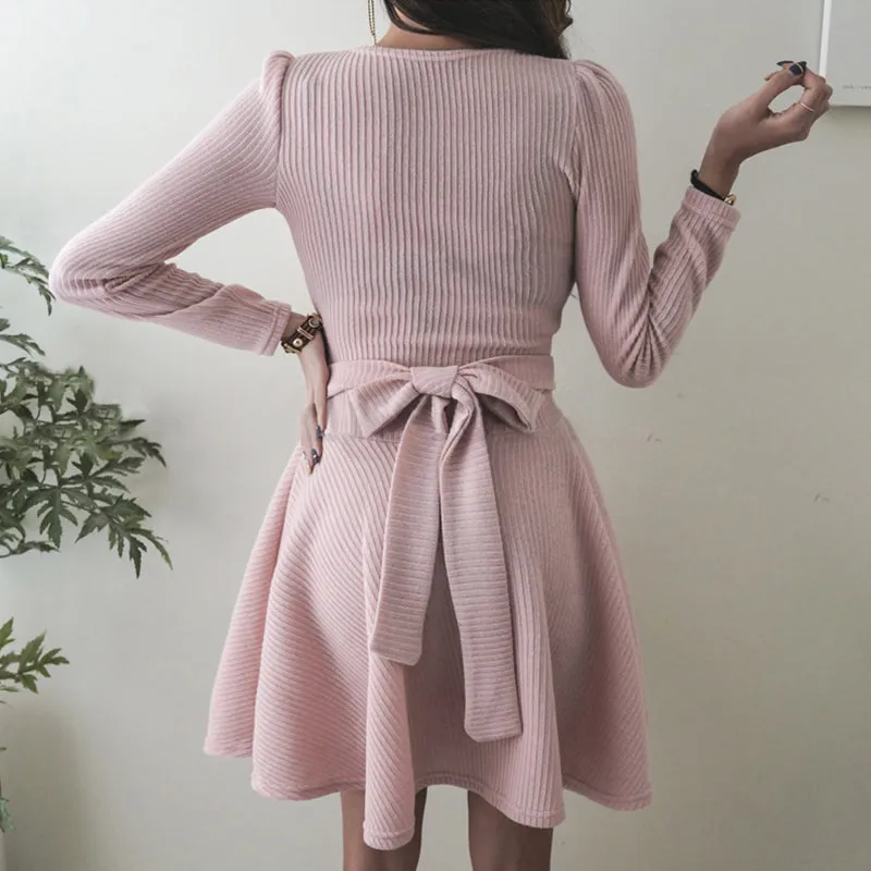 Women's Autumn/Winter Casual V-Neck High-Waist Sweater Dress