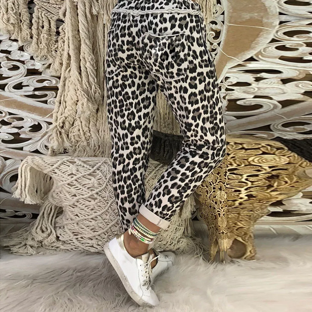 Women's Casual Polyester Leopard Long Pants