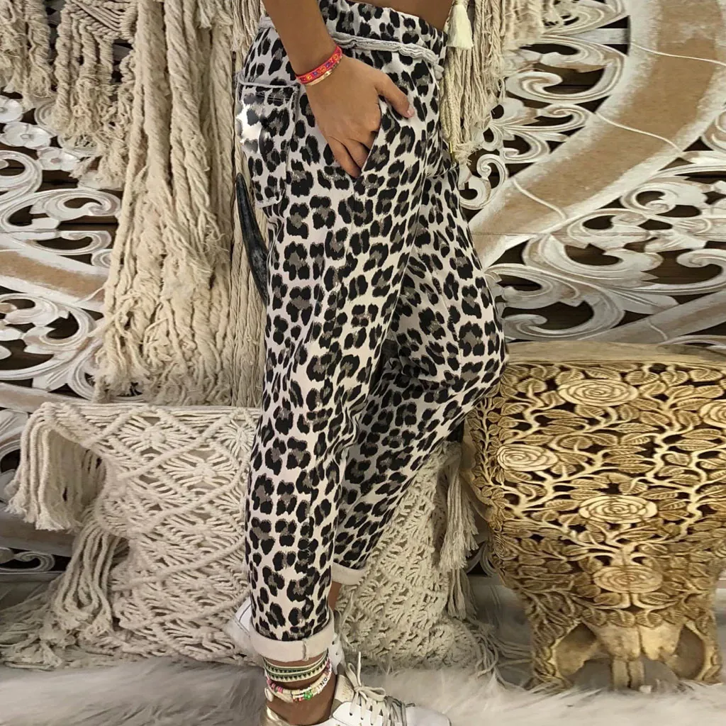 Women's Casual Polyester Leopard Long Pants