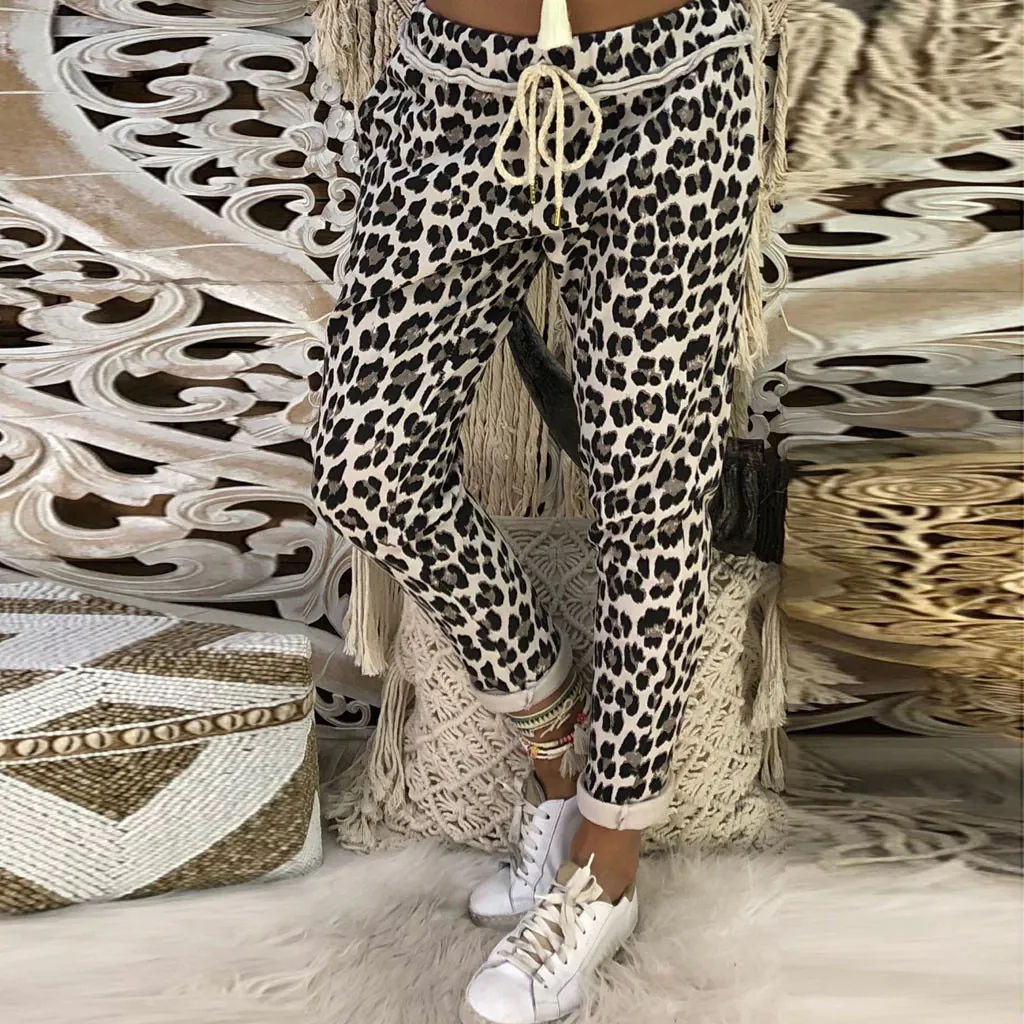 Women's Casual Polyester Leopard Long Pants