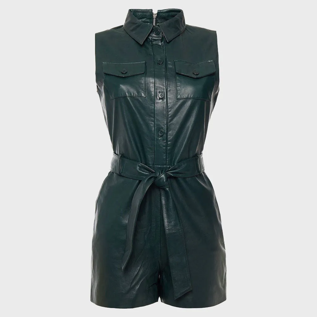 Women's Green Leather Playsuit