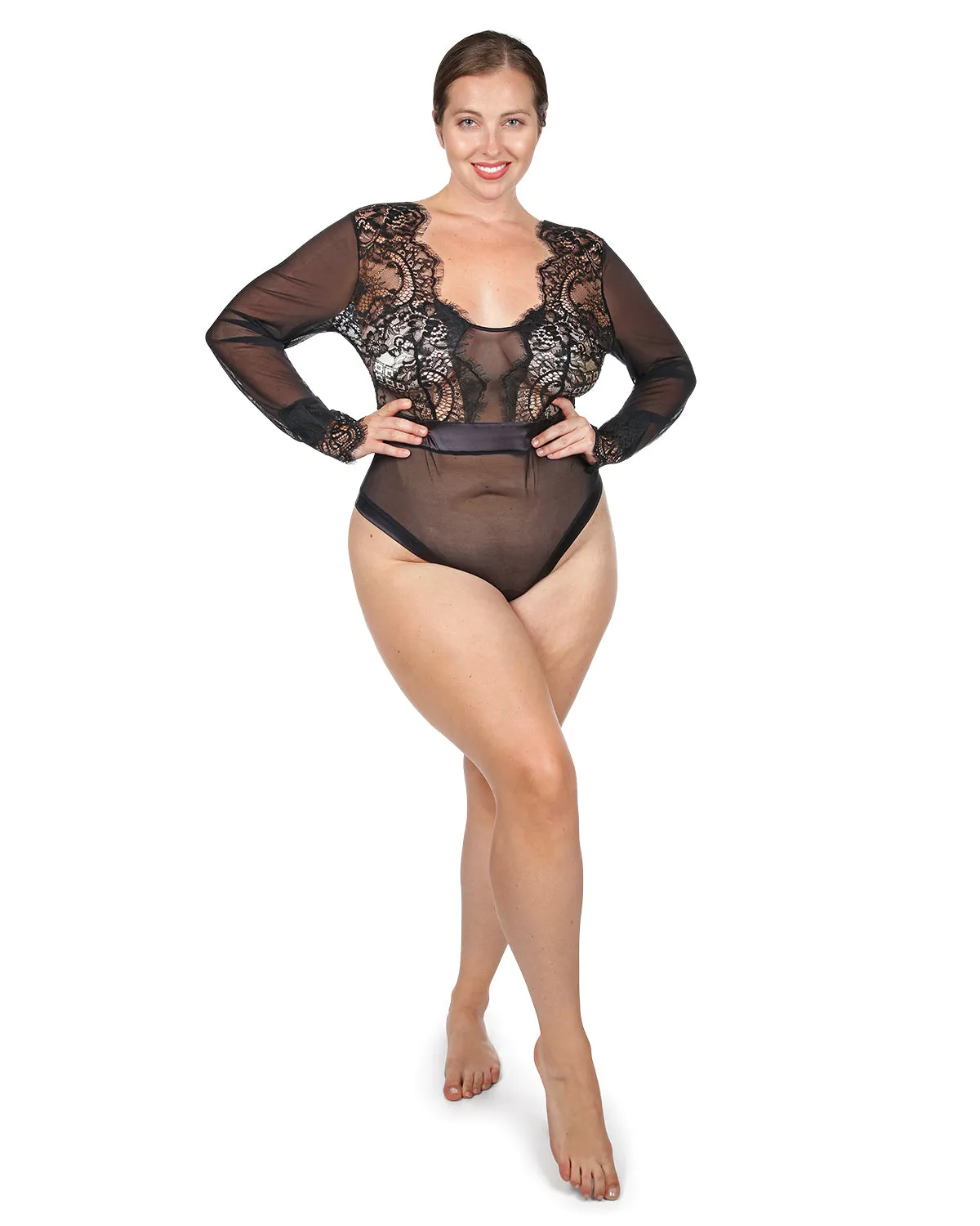 Women's Josephine Long Sleeve Lace Mesh Bodysuit