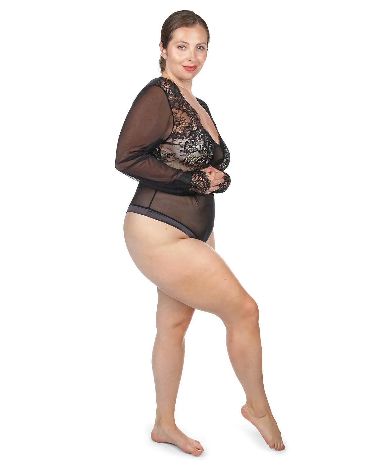Women's Josephine Long Sleeve Lace Mesh Bodysuit