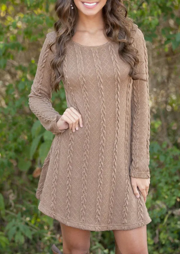Women's Spring/Autumn Casual Long-Sleeved Loose Knitted Sweater Dress