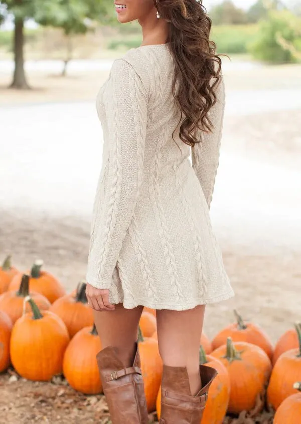 Women's Spring/Autumn Casual Long-Sleeved Loose Knitted Sweater Dress