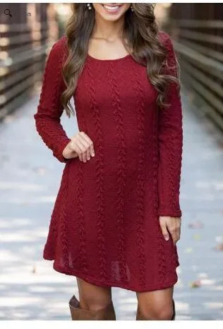 Women's Spring/Autumn Casual Long-Sleeved Loose Knitted Sweater Dress
