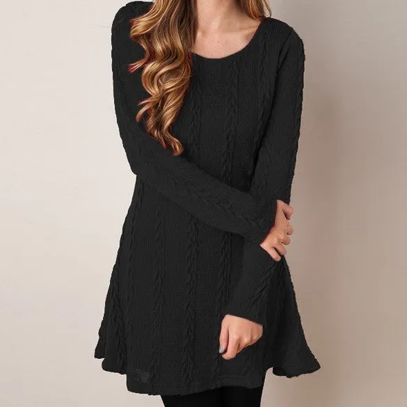 Women's Spring/Autumn Casual Long-Sleeved Loose Knitted Sweater Dress