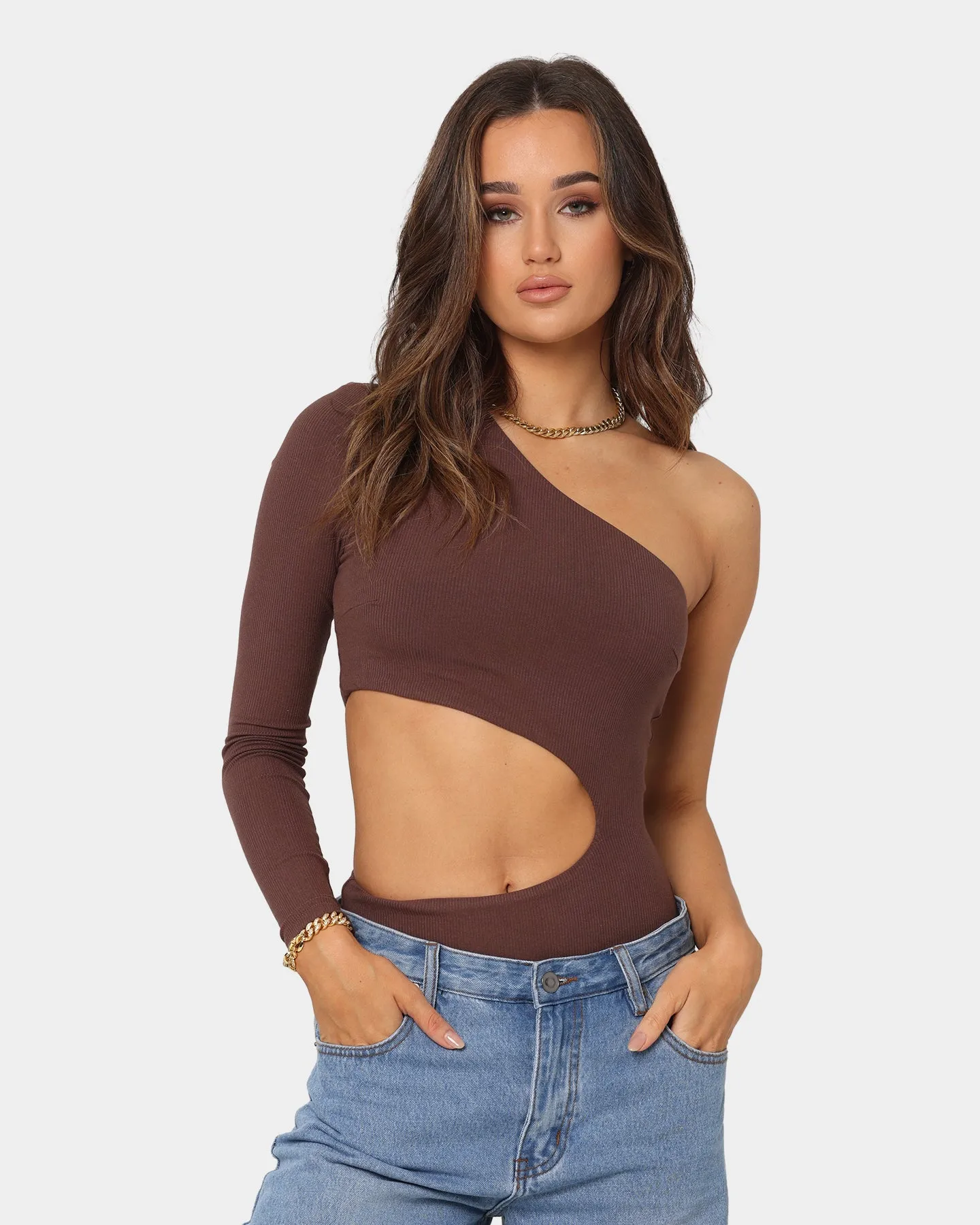 XXIII Women's Fari One Shoulder Bodysuit Brown