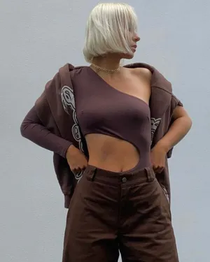 XXIII Women's Fari One Shoulder Bodysuit Brown
