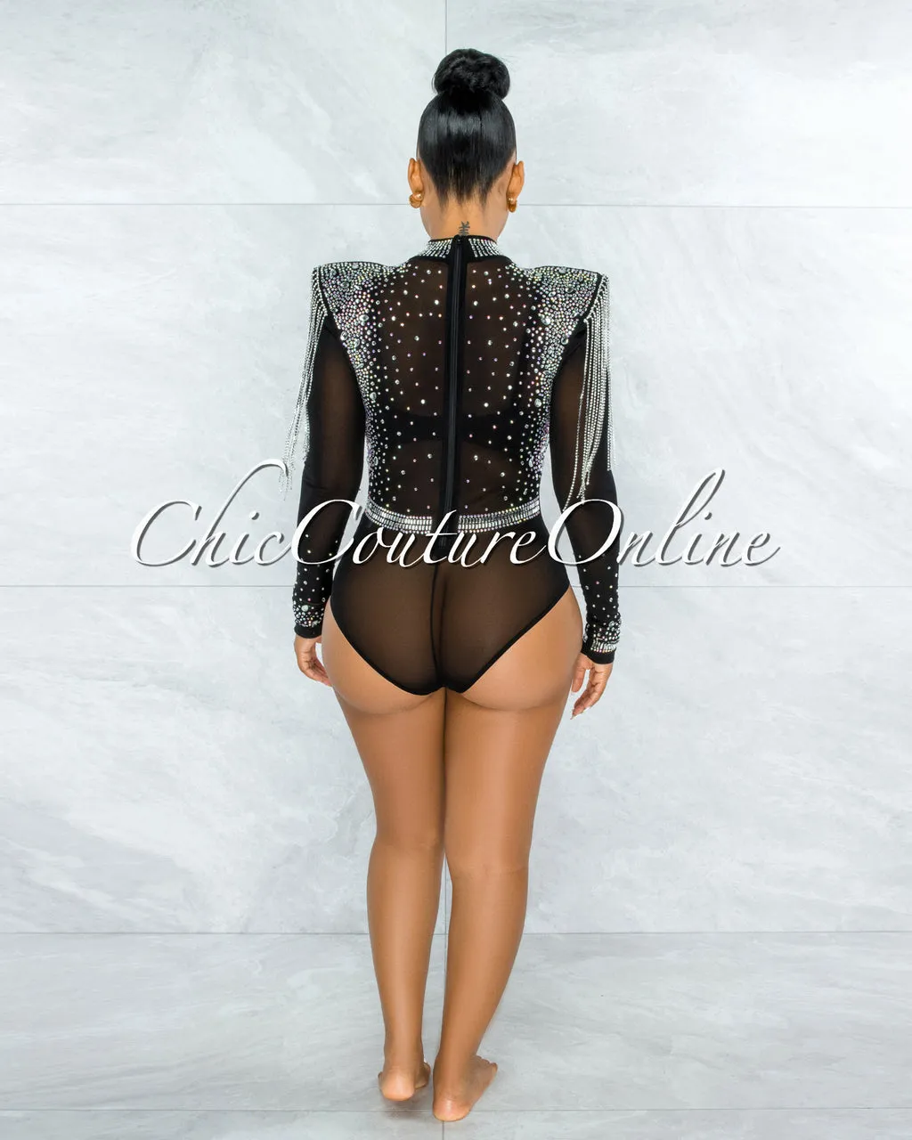 Yonce Ultra Luxe Embellished Padded Shoulders Bodysuit