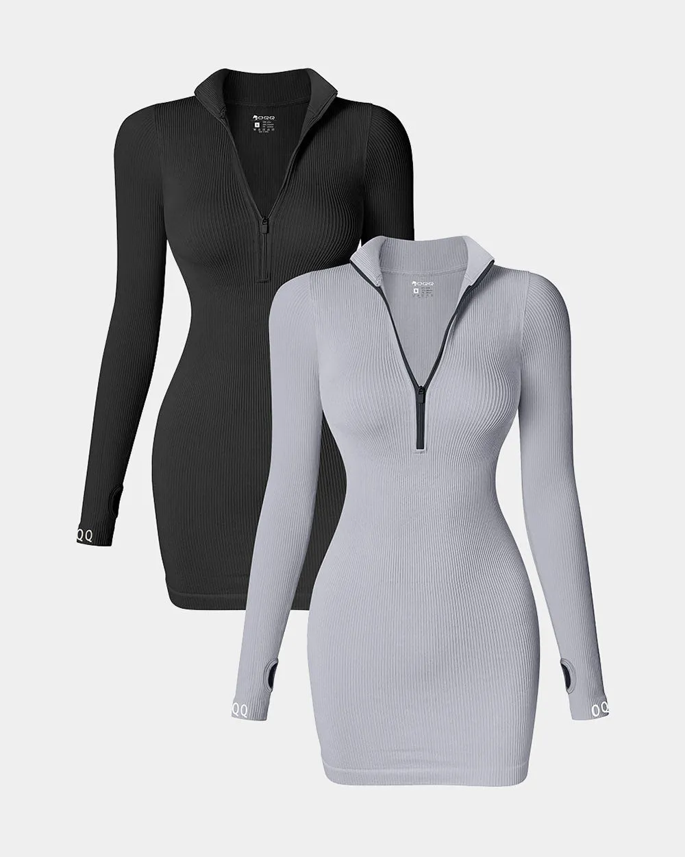 Zip Front Long Sleeve Mini Dress