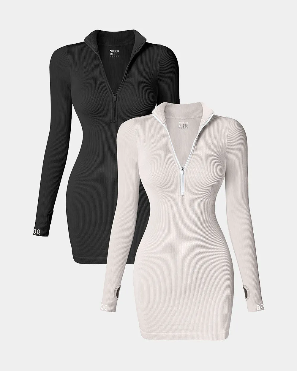 Zip Front Long Sleeve Mini Dress