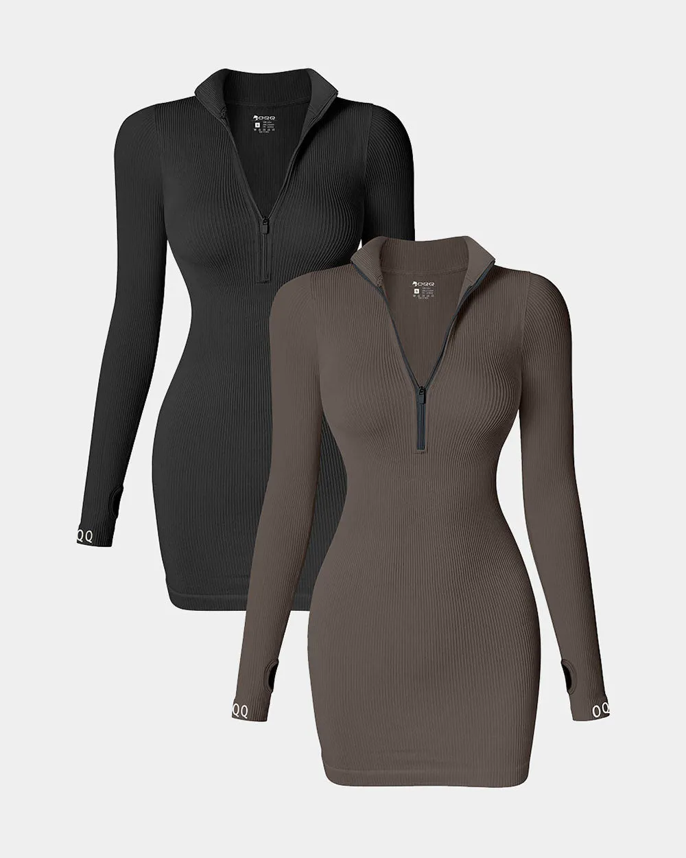 Zip Front Long Sleeve Mini Dress