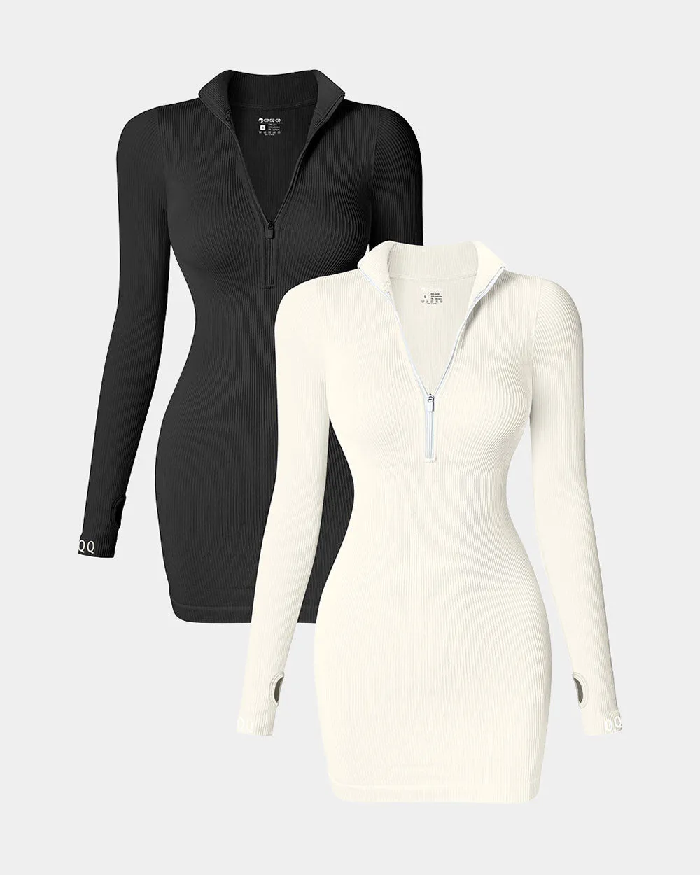 Zip Front Long Sleeve Mini Dress
