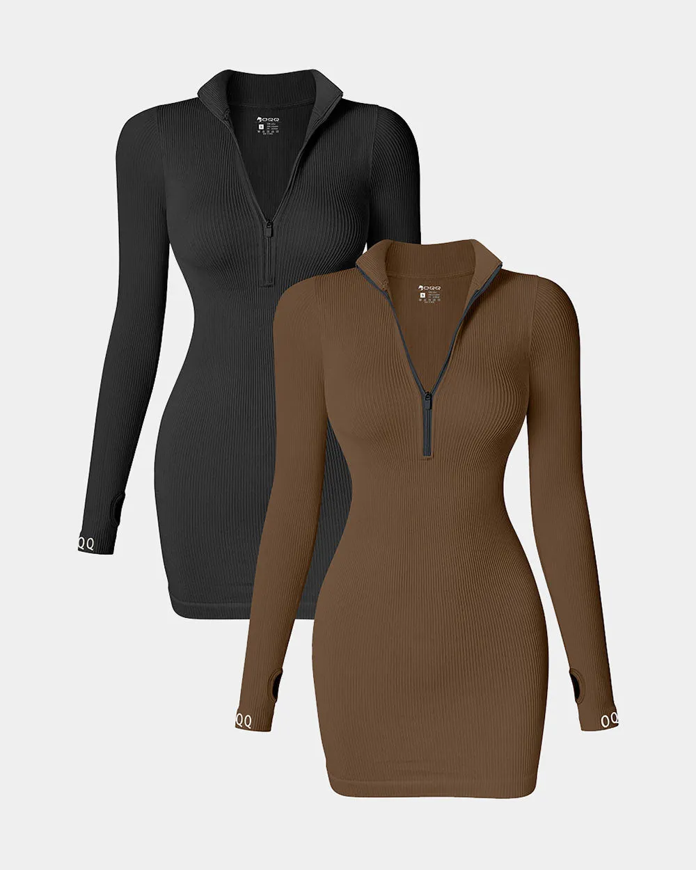 Zip Front Long Sleeve Mini Dress